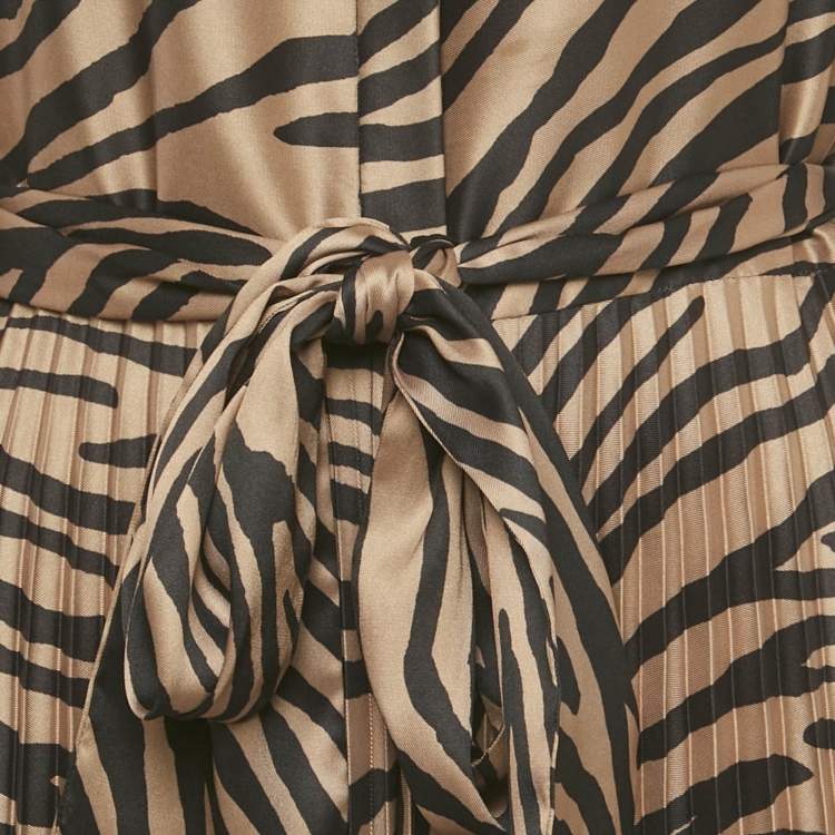 Pre Owned CH Carolina Herrera Brown Animal Print Satin Plisse Midi Dress L