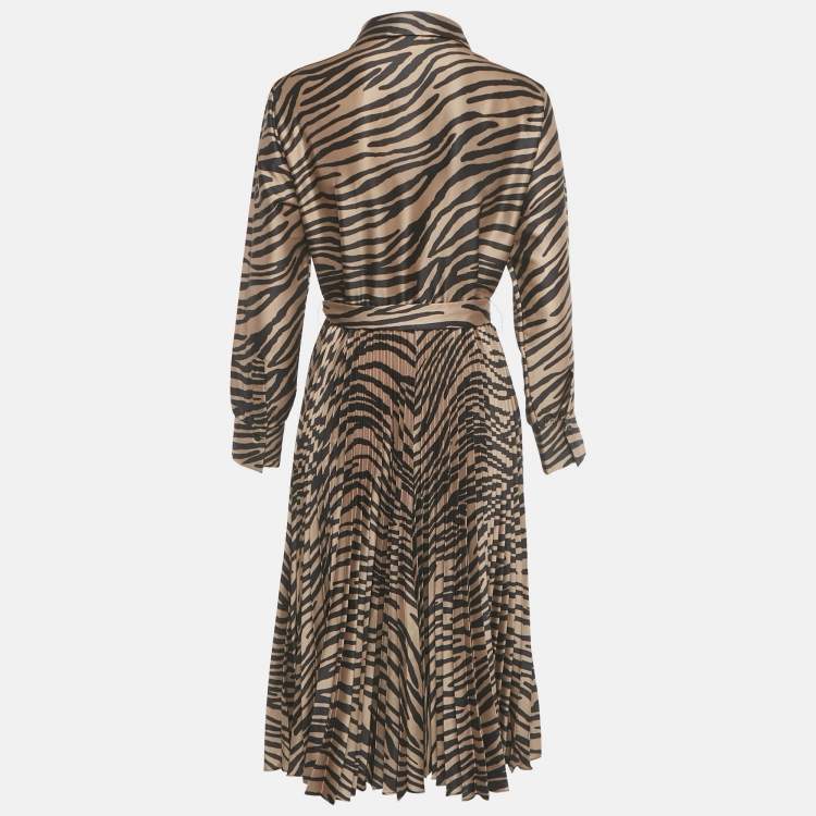 Pre Owned CH Carolina Herrera Brown Animal Print Satin Plisse Midi Dress L