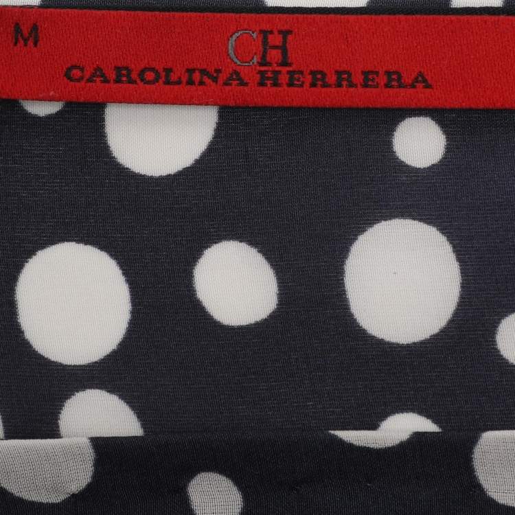Pre Owned CH Carolina Herrera Blue/White Polka Dot Silk Top and Pant Set M