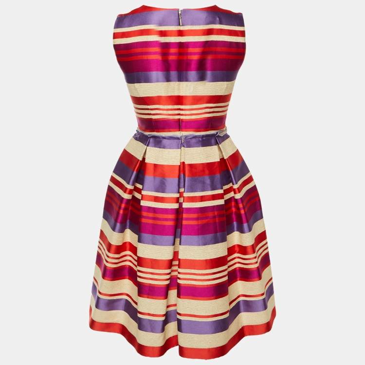 Pre Owned CH Carolina Herrera Multicolor Striped Silk Blend Short Dress XS