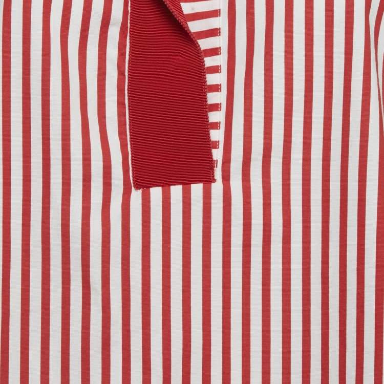 Pre Owned CH Carolina Herrera Red Striped Cotton Oversized Top S