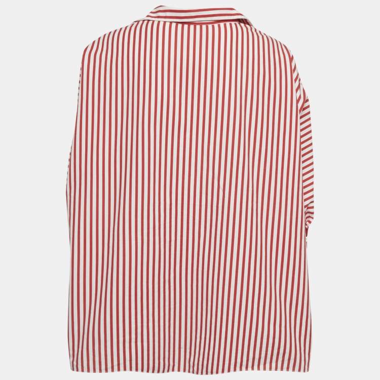 Pre Owned CH Carolina Herrera Red Striped Cotton Oversized Top S