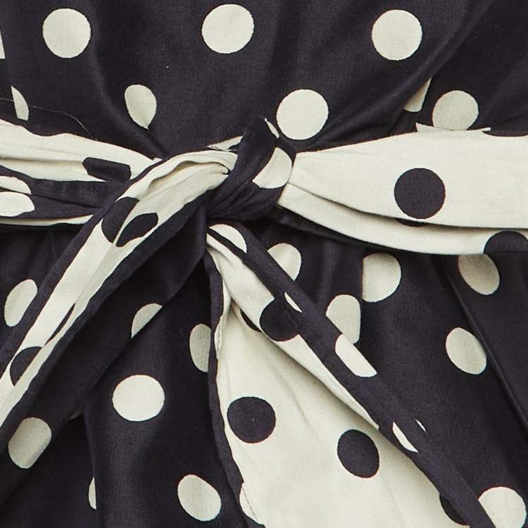 Pre Owned CH Carolina Herrera Navy Blue Polka Dot Print Cotton Top & Pants Set S/XS