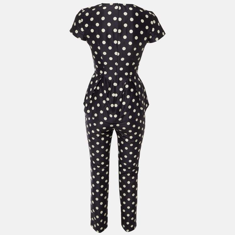 Pre Owned CH Carolina Herrera Navy Blue Polka Dot Print Cotton Top & Pants Set S/XS