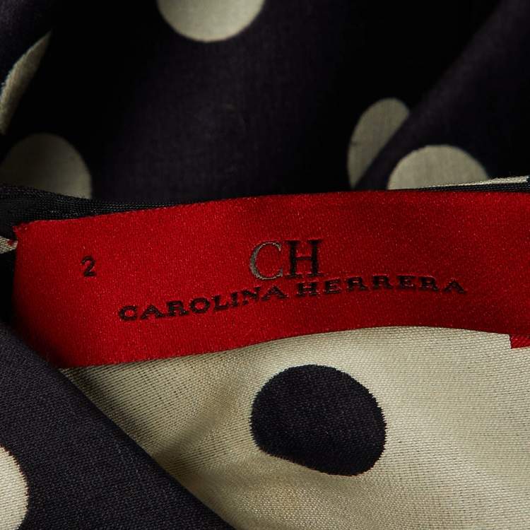 Pre Owned CH Carolina Herrera Navy Blue Polka Dot Print Cotton Top & Pants Set S/XS