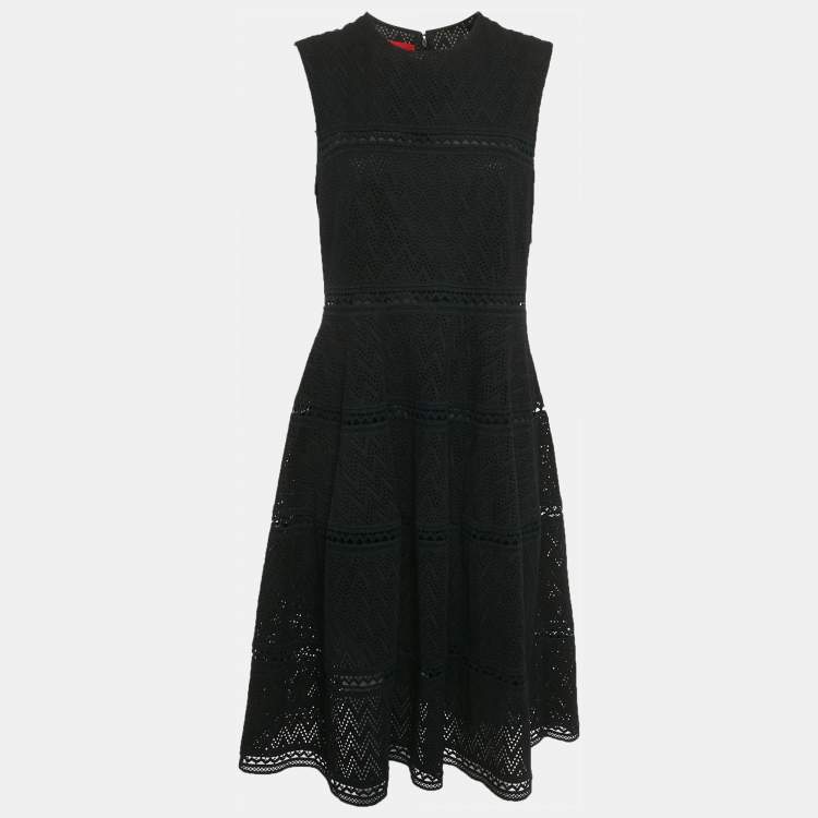 Pre Owned CH Carolina Herrera Black Cutwork Cotton Sleeveless Midi Dress L