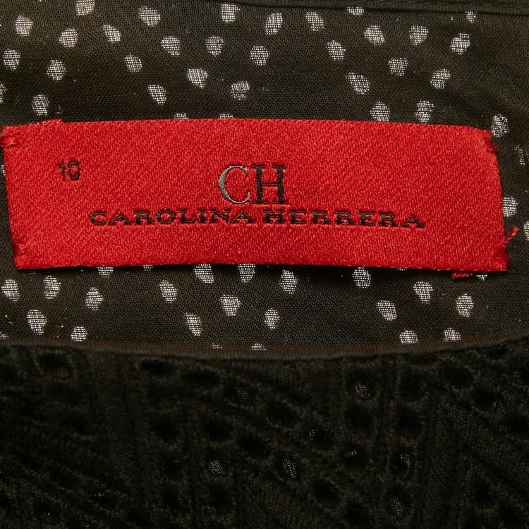 Pre Owned CH Carolina Herrera Black Cutwork Cotton Sleeveless Midi Dress L