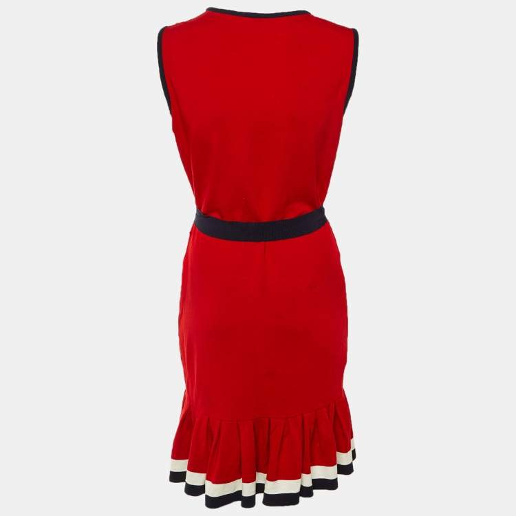 Pre Owned CH Carolina Herrera Red Jersey Flounced Hem Short Dress M
