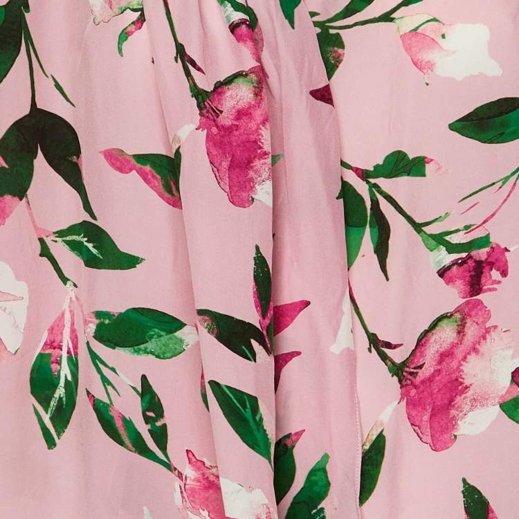 Pre Owned CH Carolina Herrera Pink Floral Print Crepe & Silk Blend Wrap Around Top XXS 