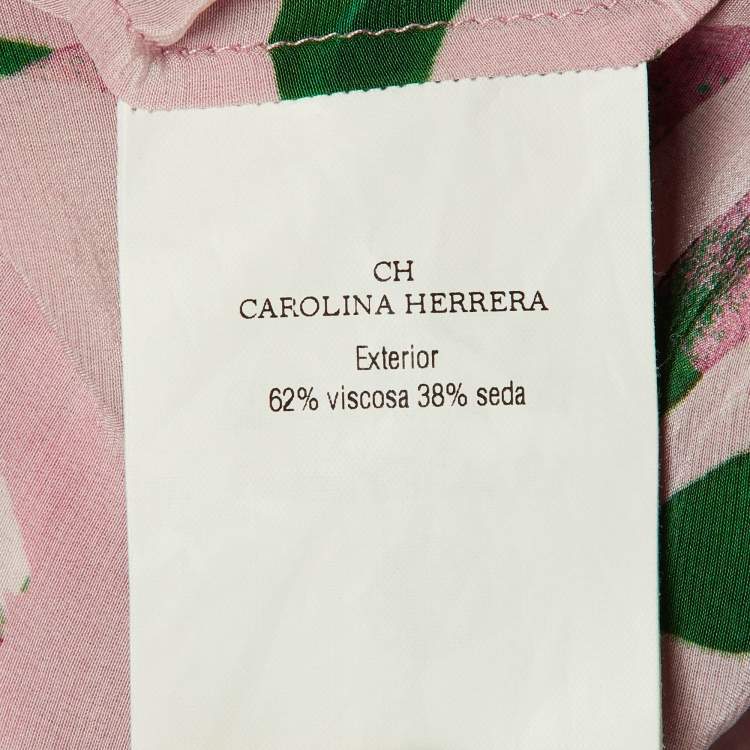 Pre Owned CH Carolina Herrera Pink Floral Print Crepe & Silk Blend Wrap Around Top XXS 