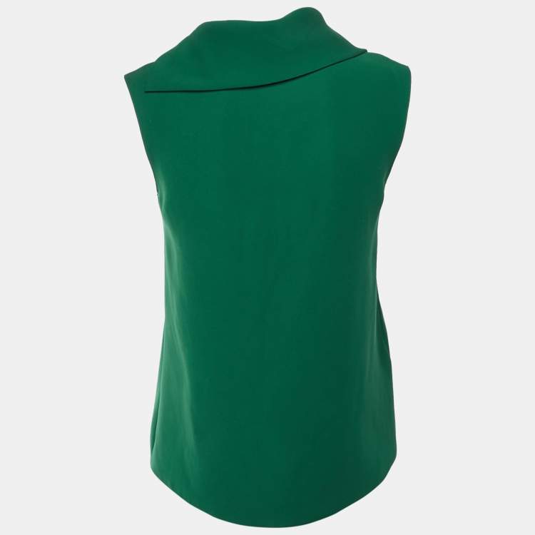 Pre Owned CH Carolina Herrera Green Crepe Drape Neck Top XS