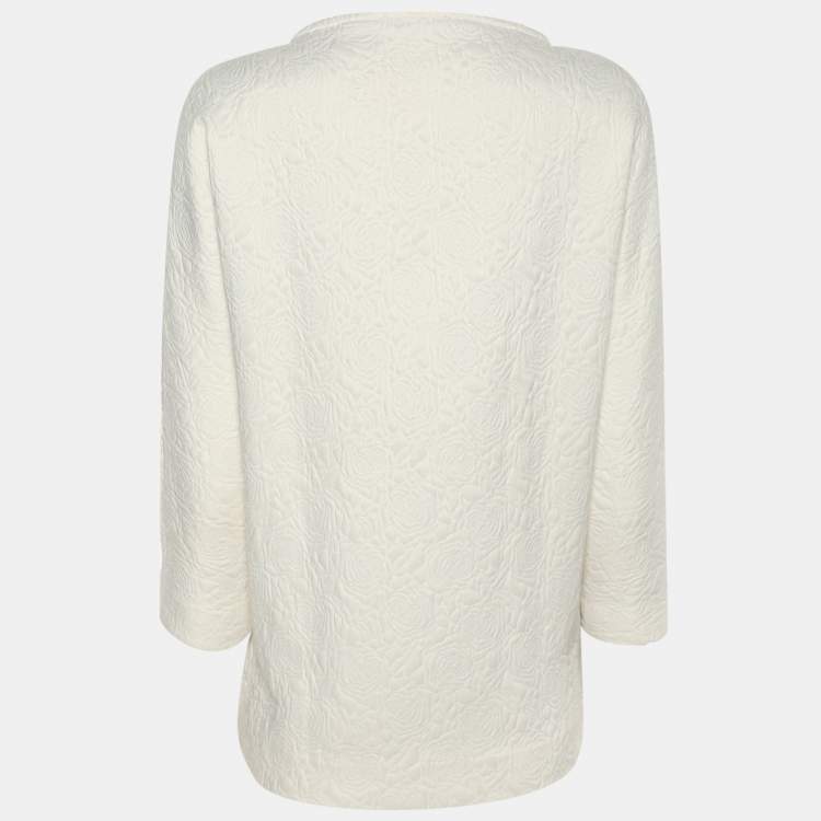 Pre Owned CH Carolina Herrera White Floral Print Jacquard Blouse XS