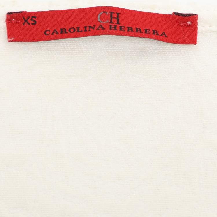 Pre Owned CH Carolina Herrera White Floral Print Jacquard Blouse XS