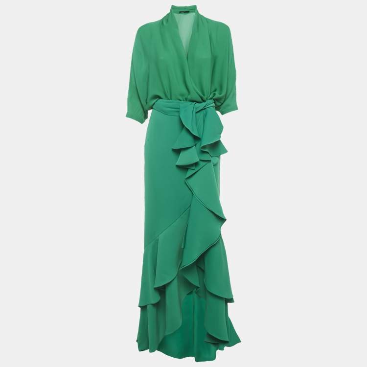 Pre Owned CH Carolina Herrera Green Crepe Top & Skirt Set S/M