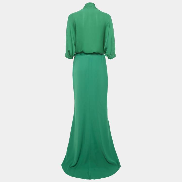 Pre Owned CH Carolina Herrera Green Crepe Top & Skirt Set S/M