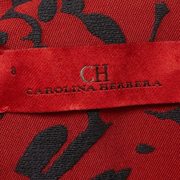 Pre Owned CH Carolina Herrera Red Embossed Floral Print Belted Mini Dress S