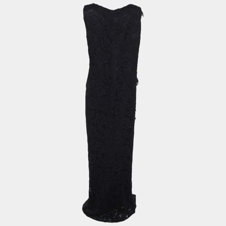 Pre Owned CH Carolina Herrera Navy Blue Lace Sleeveless Maxi Dress L