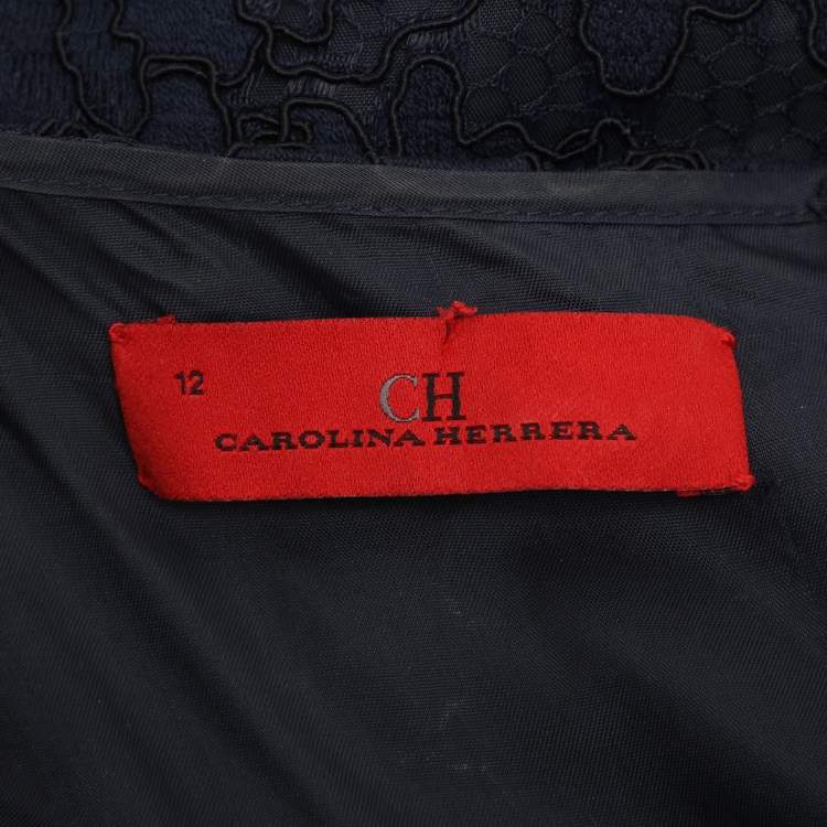 Pre Owned CH Carolina Herrera Navy Blue Lace Sleeveless Maxi Dress L