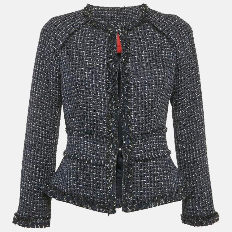 Pre Owned CH Carolina Herrera Navy Blue Tweed Jacket M