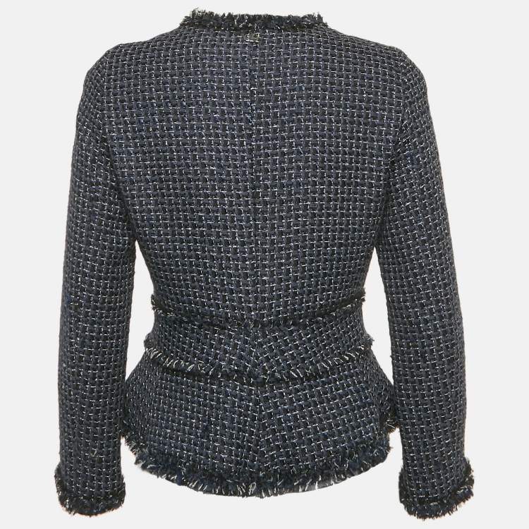 Pre Owned CH Carolina Herrera Navy Blue Tweed Jacket M