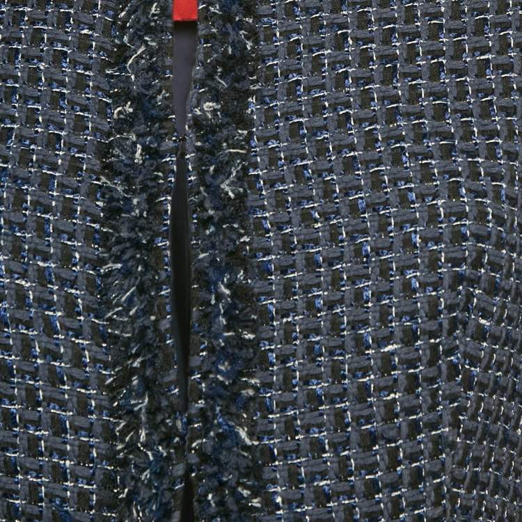 Pre Owned CH Carolina Herrera Navy Blue Tweed Jacket M