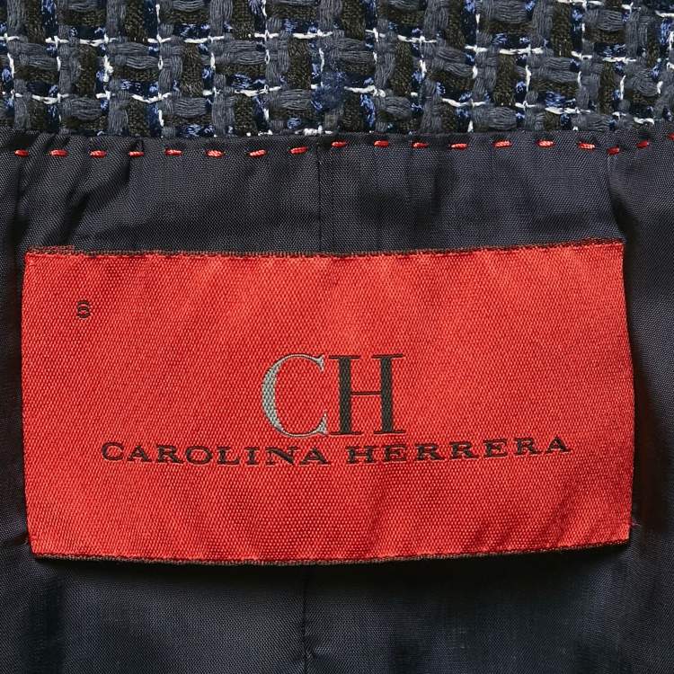 Pre Owned CH Carolina Herrera Navy Blue Tweed Jacket M