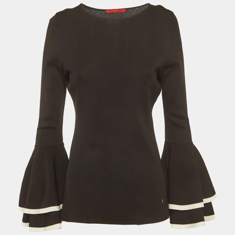 Pre Owned CH Carolina Herrera Black Stretch Knit Flared Sleeve Top S
