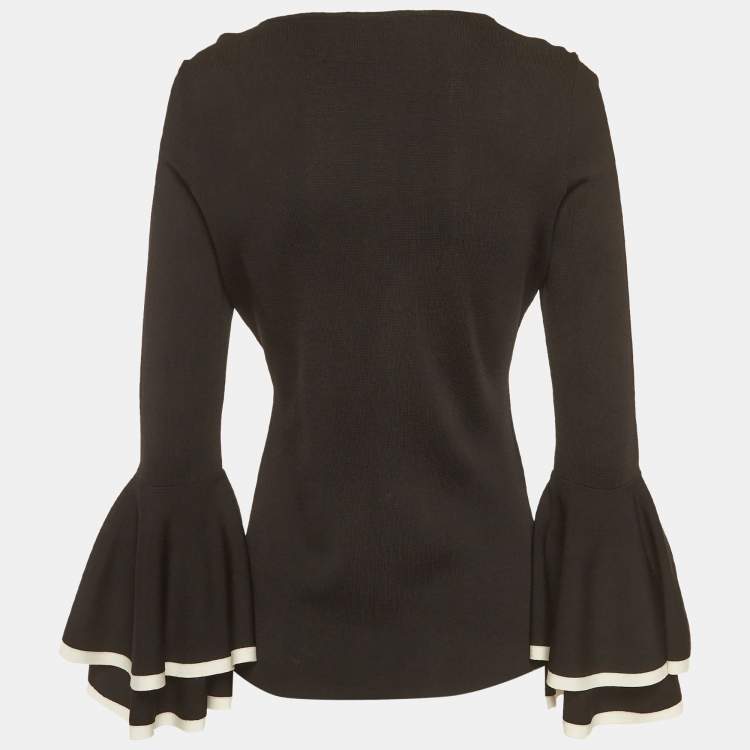 Pre Owned CH Carolina Herrera Black Stretch Knit Flared Sleeve Top S