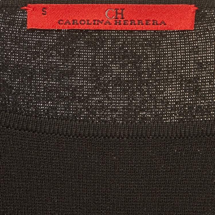 Pre Owned CH Carolina Herrera Black Stretch Knit Flared Sleeve Top S