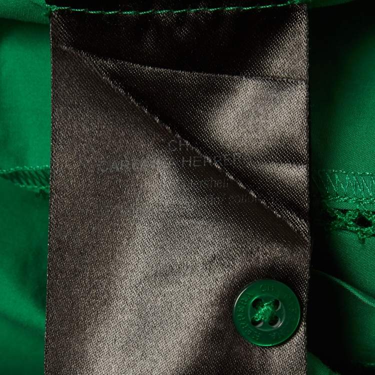 Pre Owned CH Carolina Herrera Green Cotton Flared Sleeve Blouse L