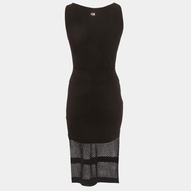 Pre Owned CH Carolina Herrera Black Stretch Knit Midi Dress XS