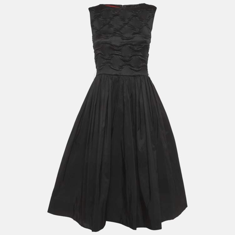 Pre Owned CH Carolina Herrera Black Textured Cotton and Crepe Midi Dress S