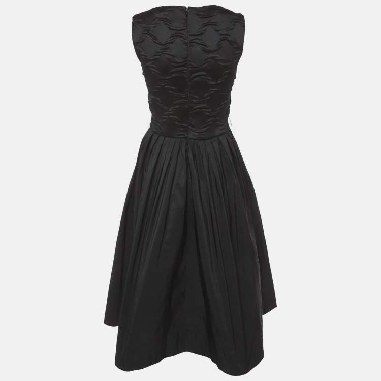 Pre Owned CH Carolina Herrera Black Textured Cotton and Crepe Midi Dress S