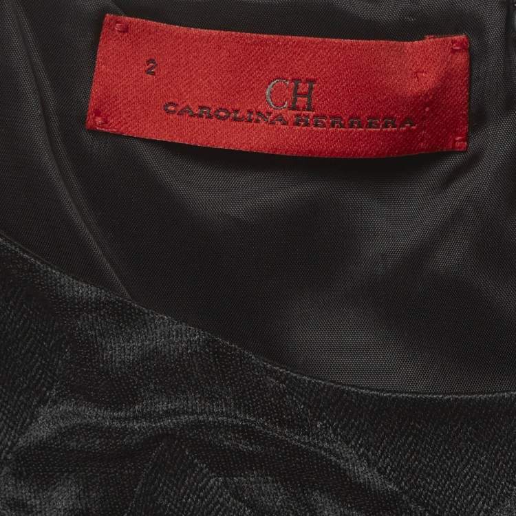 Pre Owned CH Carolina Herrera Black Textured Cotton and Crepe Midi Dress S