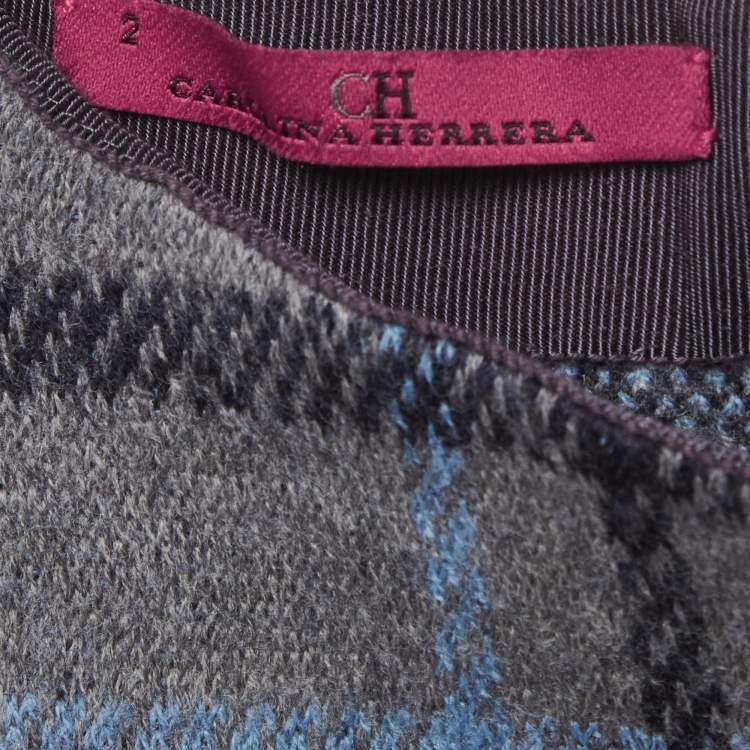 Pre Owned Carolina Herrera Grey Checks Wool Sleeveless Top S