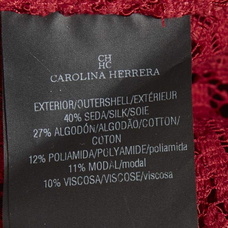 مملوكة مسبقًا CH Carolina Herrera Red Guipure Lace Ruffle Crop Jacket M