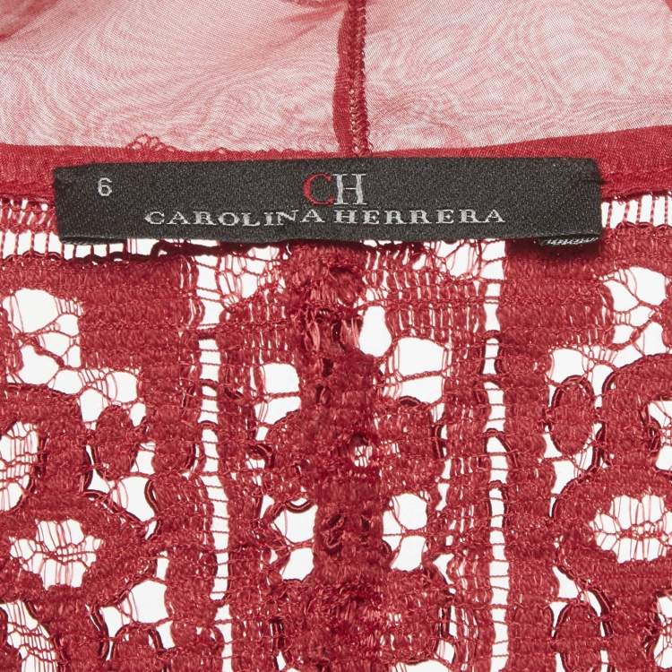 مملوكة مسبقًا CH Carolina Herrera Red Guipure Lace Ruffle Crop Jacket M