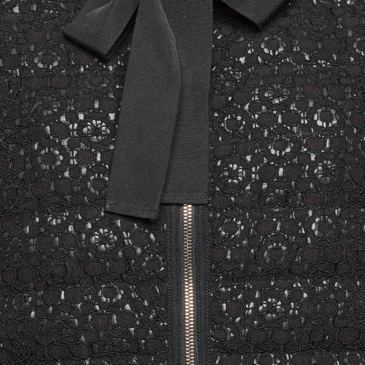 Pre Owned CH Carolina Herrera Black Lace Down Quilted Zip Up Jacket L