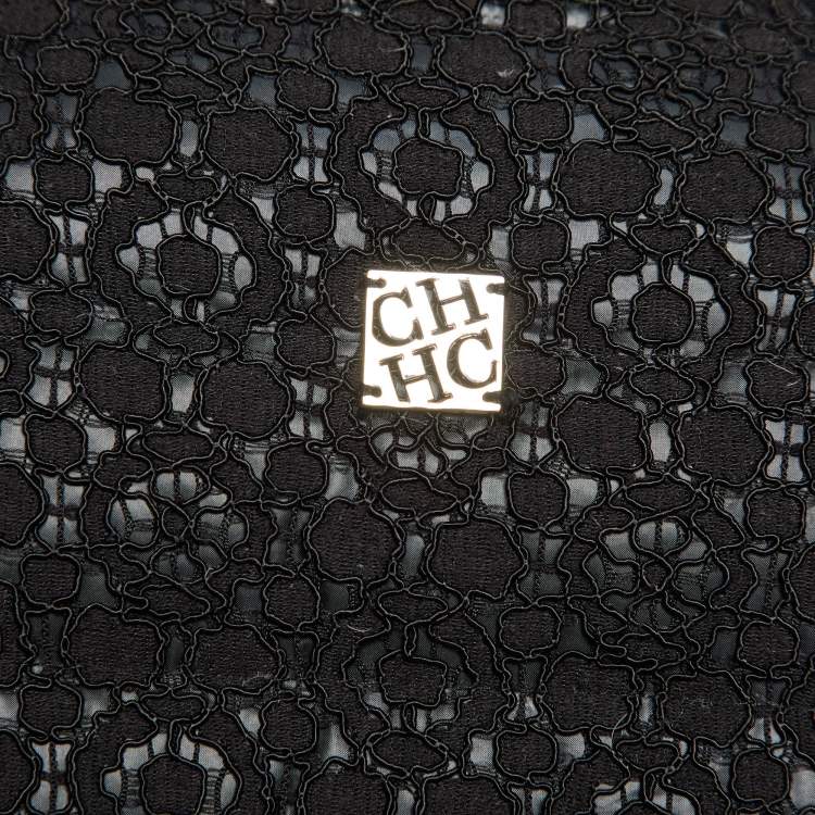 Pre Owned CH Carolina Herrera Black Lace Down Quilted Zip Up Jacket L