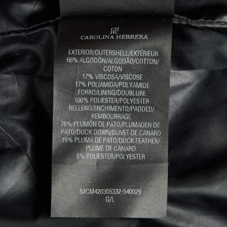 Pre Owned CH Carolina Herrera Black Lace Down Quilted Zip Up Jacket L