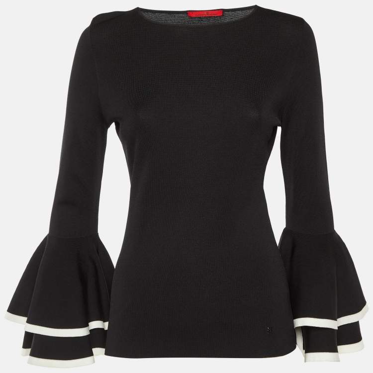 مملوكة مسبقًا CH Carolina Herrera Black Knit Ruffled Sleeve Top S