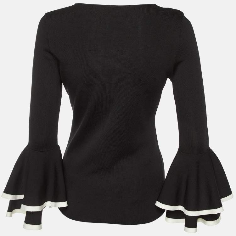 مملوكة مسبقًا CH Carolina Herrera Black Knit Ruffled Sleeve Top S