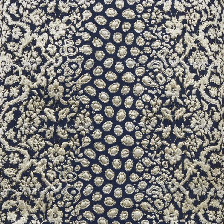 Pre Owned CH Carolina Herrera Navy Blue Jacquard Maxi Skirt M