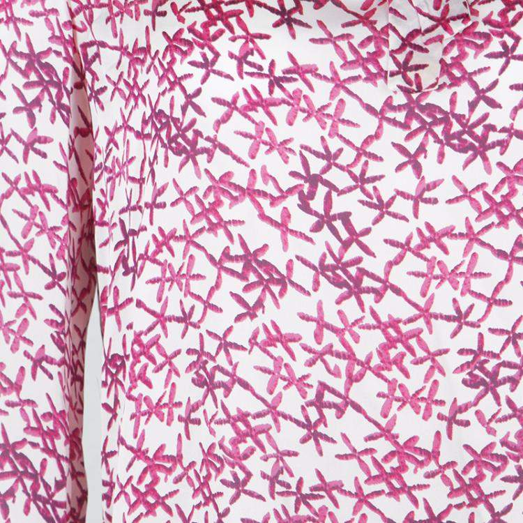 Pre Owned CH Carolina Herrera White and Pink Printed Silk Long Sleeve Blouse M