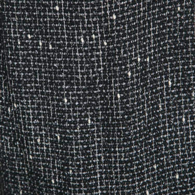 Pre Owned CH Carolina Herrera Monochrome Textured Fringed Ostrich Feather Trim Skirt XL