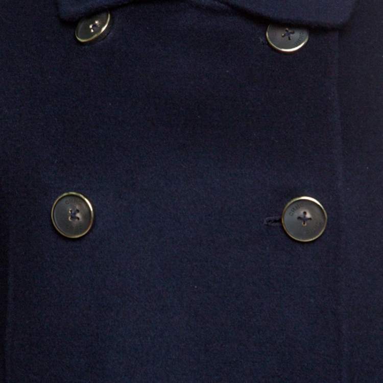Pre Owned CH Carolina Herrera Navy Blue Wool Double Breasted Coat S