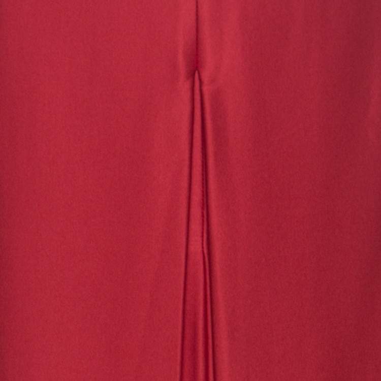 Pre Owned CH Carolina Herrera Red Silk Satin Front Slit Detail Maxi Skirt L