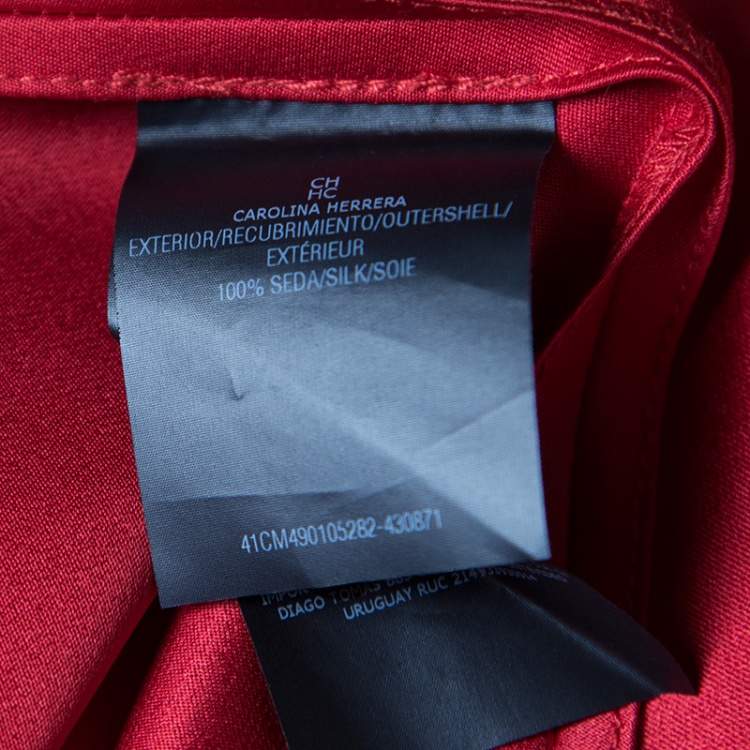 Pre Owned CH Carolina Herrera Red Silk Satin Front Slit Detail Maxi Skirt L