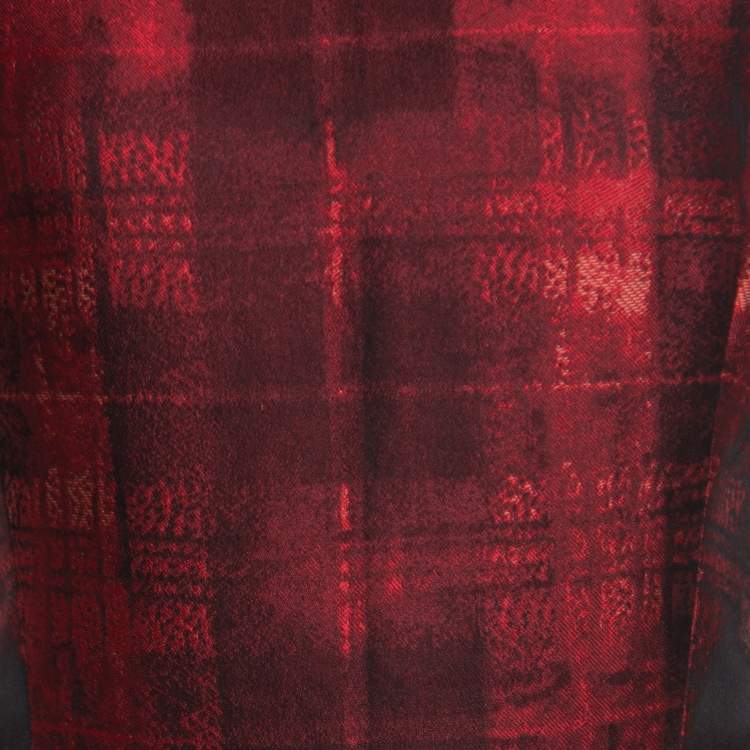 Pre Owned CH Carolina Herrera Red and Black Abstract Pattern Jacquard Sheath Dress L