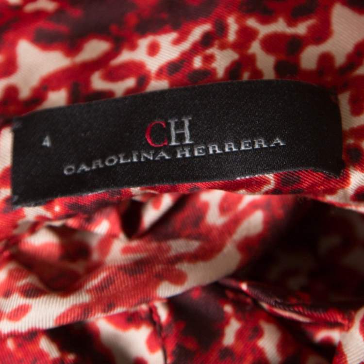 Pre Owned CH Carolina Herrera Red Abstract Printed Silk Button Front Tunic Dress S